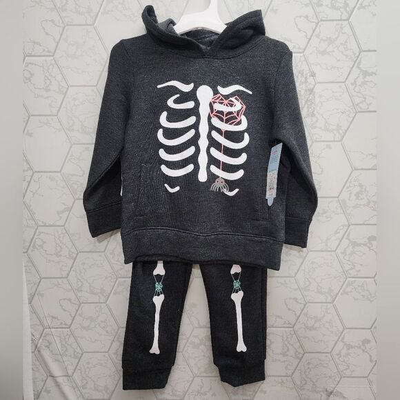 Nwt Cat & Jack Halloween Skeleton Boy's Hoodie and Sweatpants Outfit,  Size 3T - Picture 1 of 6